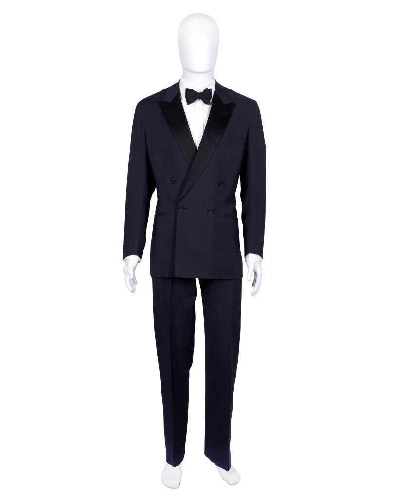 A Douglas Hayward double-breasted mohair dinner suit made for Sir Roger Moore in <em>A View To A Kill</em>, 1985. Courtesy of Bonhams.